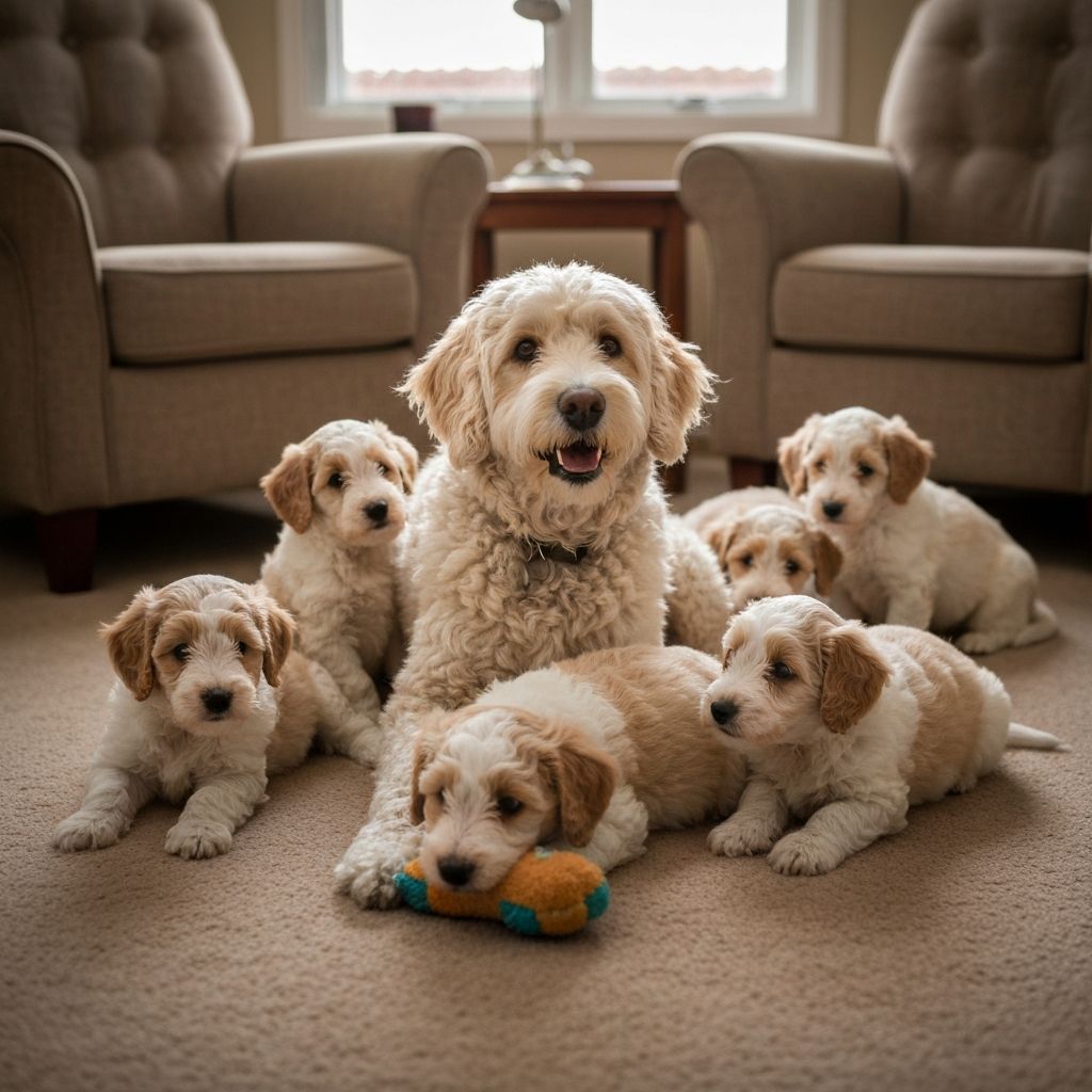 Mother dog with puppies