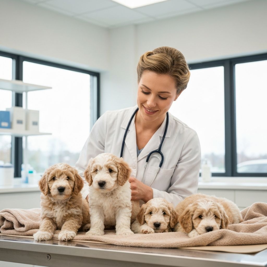 Puppies receiving veterinary care